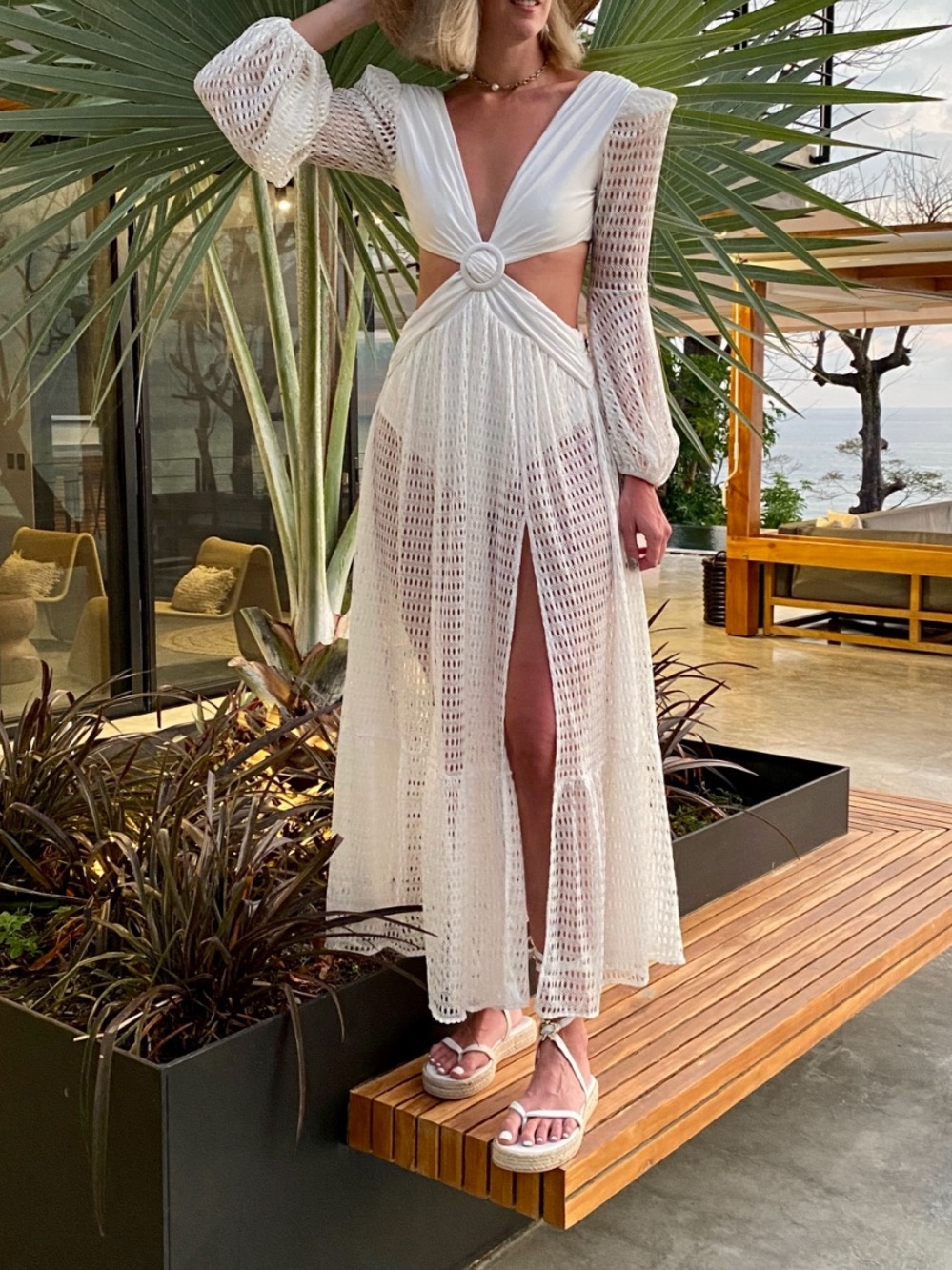 PatBO White Crochet Cutout Maxi Dress